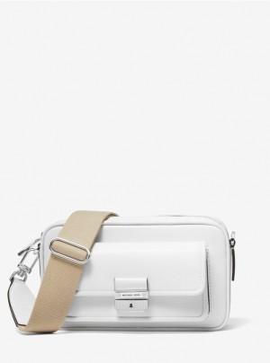 Michael Kors Bradshaw Medium Leder Camera Crossbody Taschen Damen Weiß | 24IQTFUVG